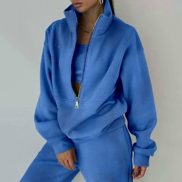 Blixtlåsbyxor Vanliga Pennbyxor Turtleneck Tvådelade Set