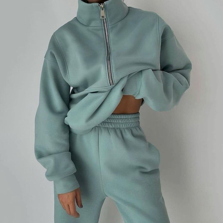 Blixtlåsbyxor Vanliga Pennbyxor Turtleneck Tvådelade Set