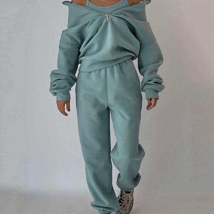 Blixtlåsbyxor Vanliga Pennbyxor Turtleneck Tvådelade Set