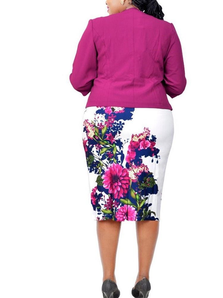 Blommönster Office Lady Bodycon Tvådelade Set