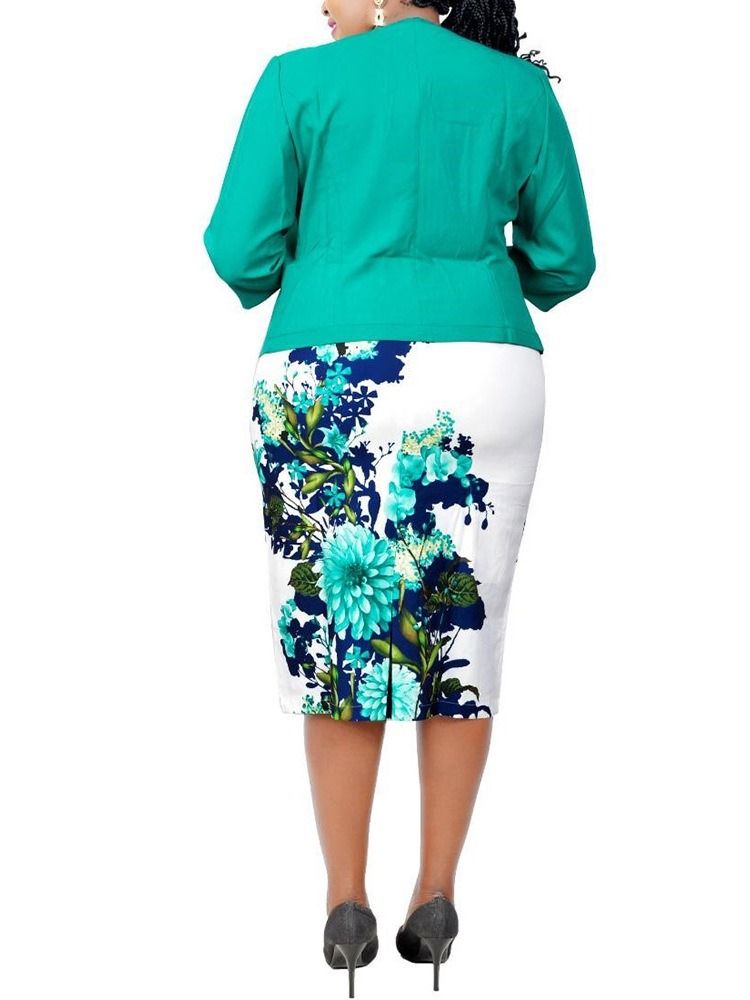 Blommönster Office Lady Bodycon Tvådelade Set