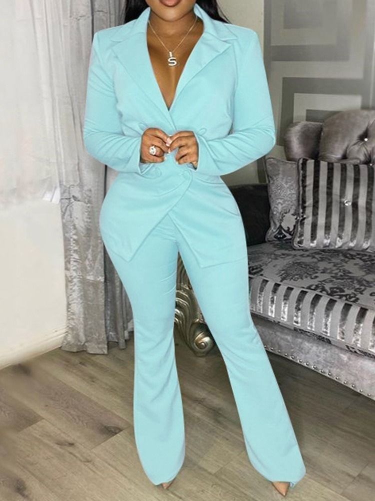Button Blazer Formell Hellängd Långärmad Kostym