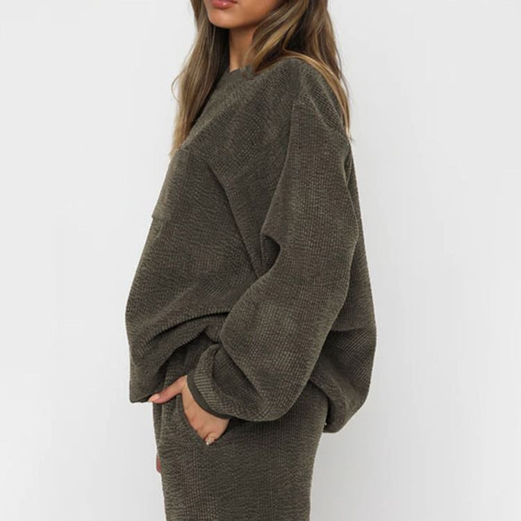 Byxor Pocket Vanlig Pullover Pencil Byxor Tvådelad Set