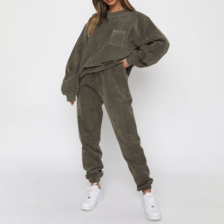 Byxor Pocket Vanlig Pullover Pencil Byxor Tvådelad Set