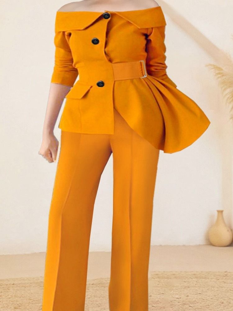 Byxor Vanliga Asymmetriska Off Shoulder Rak Tvådelad Set