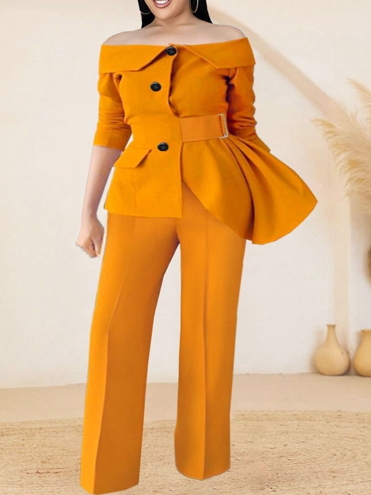 Byxor Vanliga Asymmetriska Off Shoulder Rak Tvådelad Set