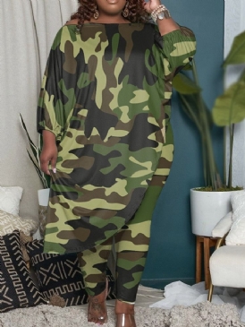 Camouflage Fashion T-Shirt Pullover Off Shoulder Tvådelad Set