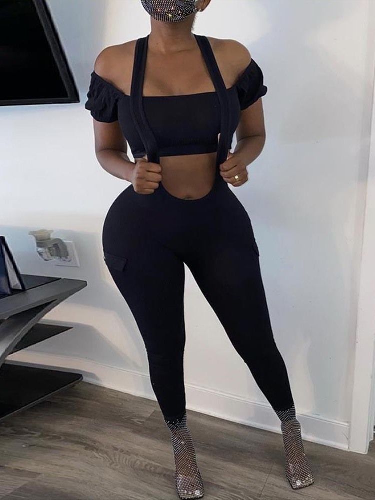 Casual Enkla Hängslen Pencil Byxor Off Shoulder Kvinnors Tvådelade Set