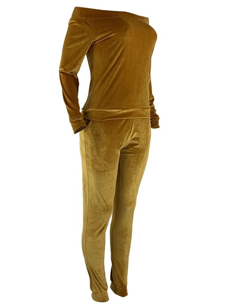 Casual Plain Off Shoulder Tvådelad Set