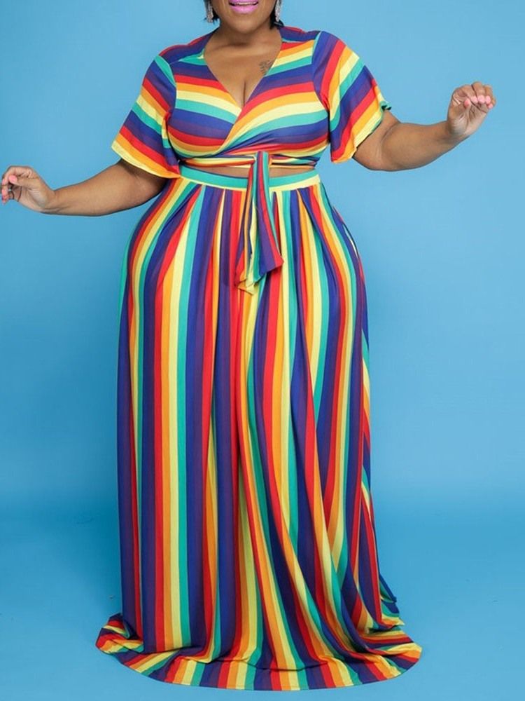 Casual Skjorta Stripe Rak Dames Tvådelade Set