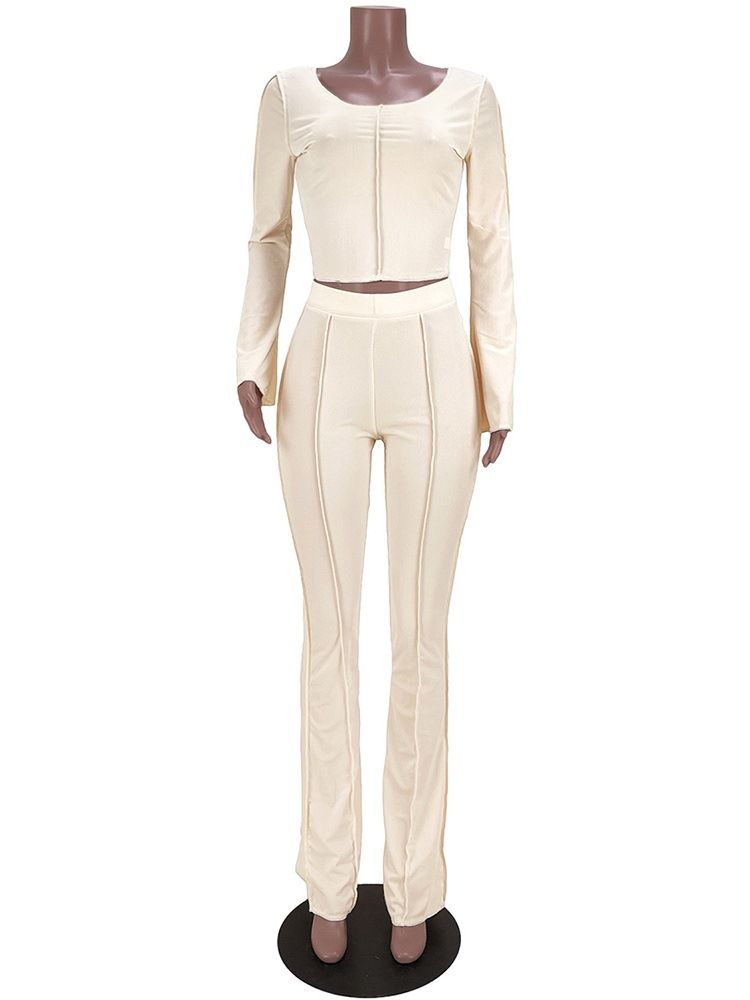 Casual Vanlig T-Shirt Bellbottoms Rund Hals I Två Delar