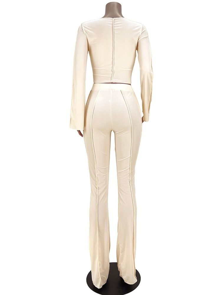 Casual Vanlig T-Shirt Bellbottoms Rund Hals I Två Delar