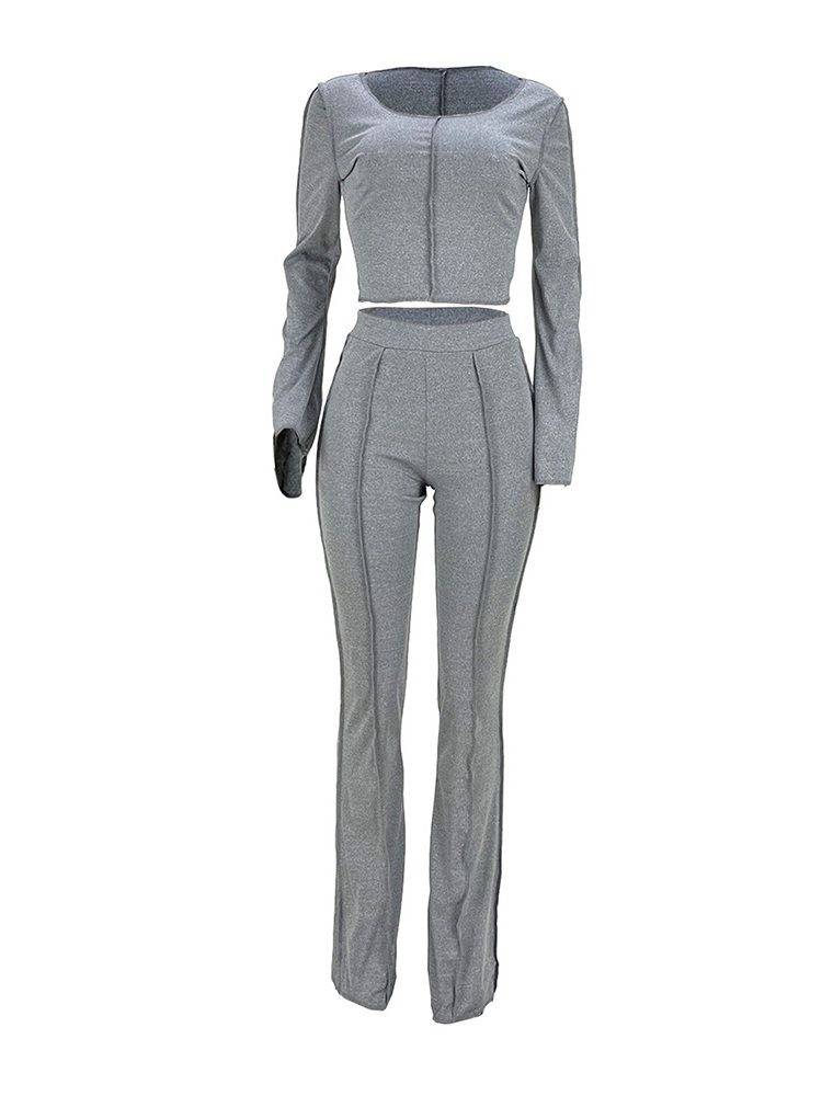 Casual Vanlig T-Shirt Bellbottoms Rund Hals I Två Delar