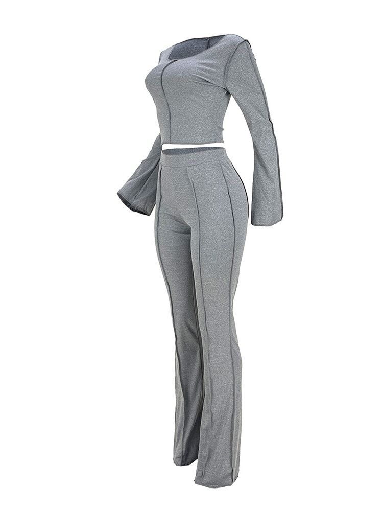 Casual Vanlig T-Shirt Bellbottoms Rund Hals I Två Delar