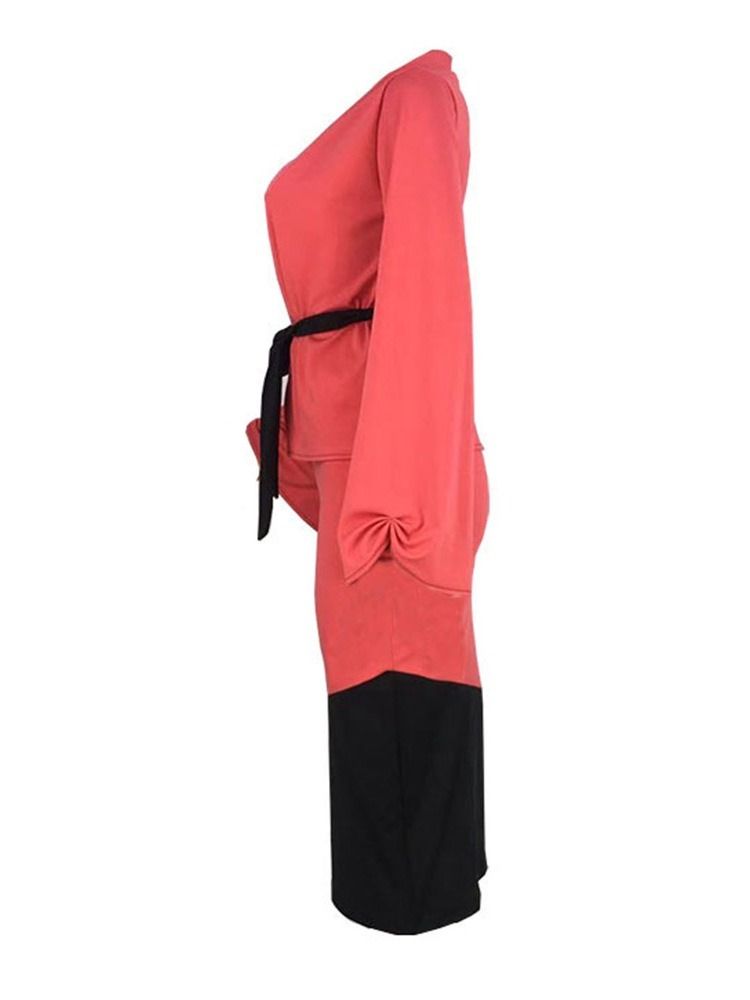Coat Patchwork Color Block Bodycon Lace-Up Tvådelade Set