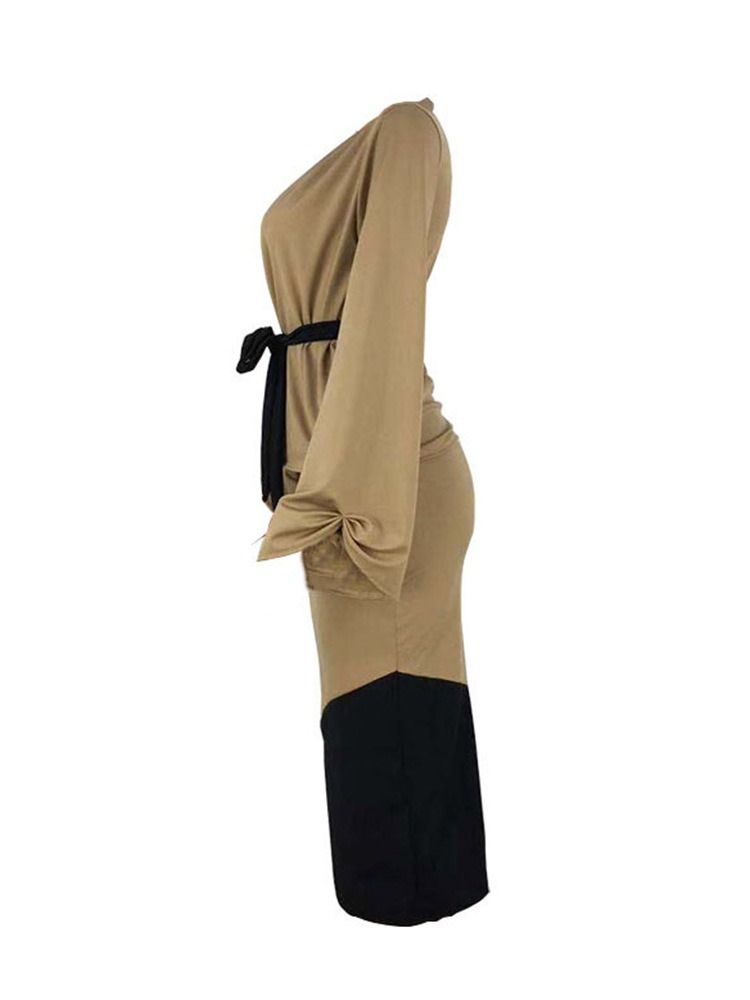 Coat Patchwork Color Block Bodycon Lace-Up Tvådelade Set