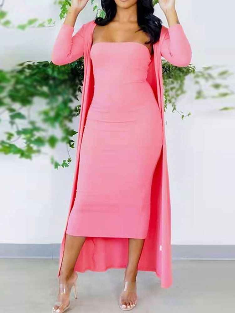 Coat Plain Western Wrapped Bodycon Tvådelade Set