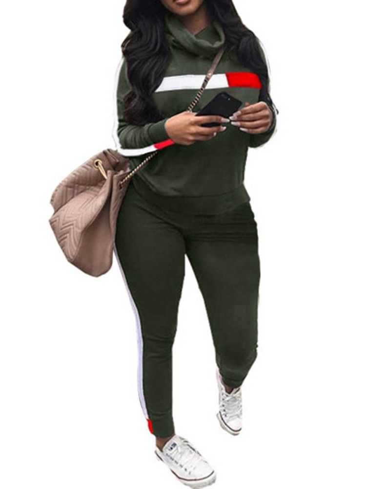 Color Block Casual Pullover Slim Tvådelad Set