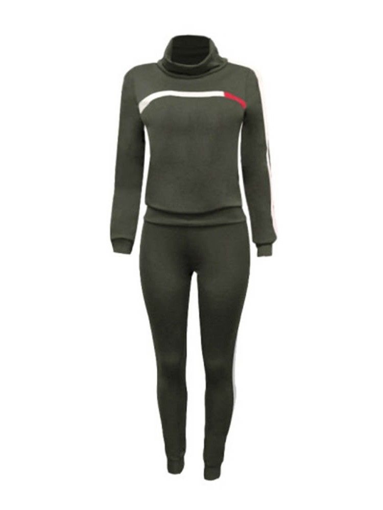 Color Block Casual Pullover Slim Tvådelad Set