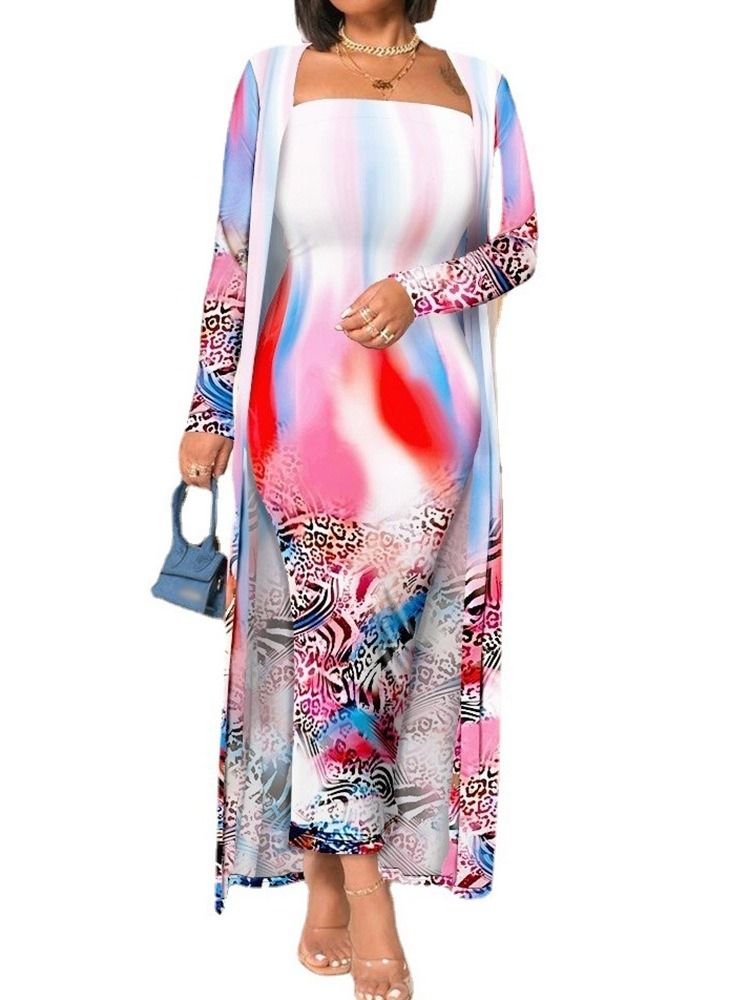 Color Block Fashion Coat Inslagna Bodycon Tvådelade Set