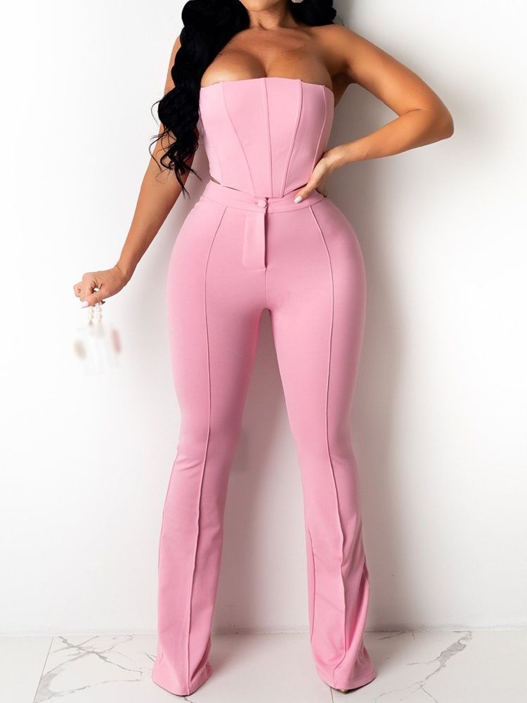 Dragkedja Sexig Väst Pullover Bellbottoms Tvådelade Set