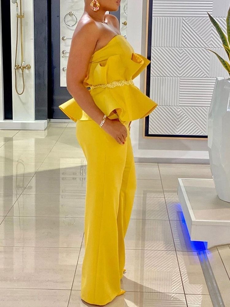 Fashion Falbala Plain Off Shoulder Tvådelad Set