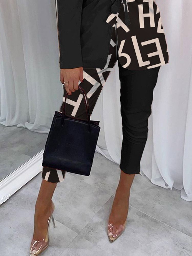 Fashion Print Jacka Rak Nagg Lapel Tvådelad Set