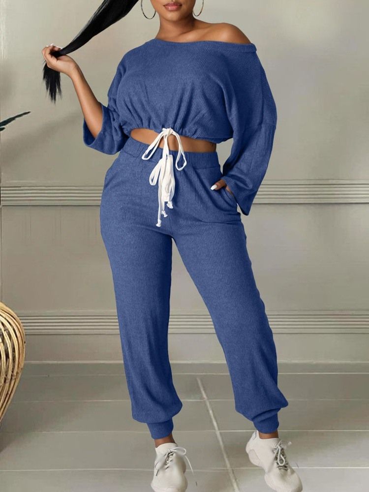 Fick Vanliga Ankel Lång Byxor Pullover Pencil Byxor Tvådelade Set