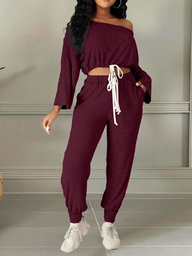 Fick Vanliga Ankel Lång Byxor Pullover Pencil Byxor Tvådelade Set