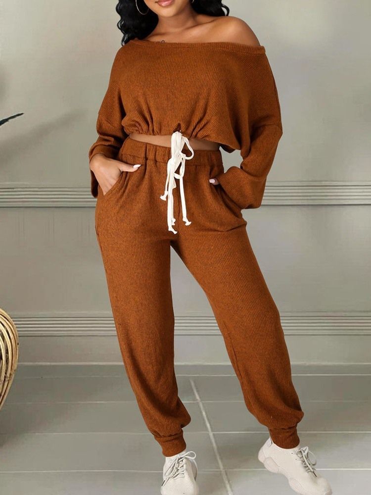 Fick Vanliga Ankel Lång Byxor Pullover Pencil Byxor Tvådelade Set