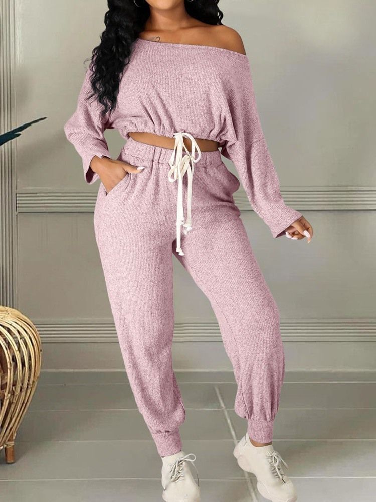 Fick Vanliga Ankel Lång Byxor Pullover Pencil Byxor Tvådelade Set