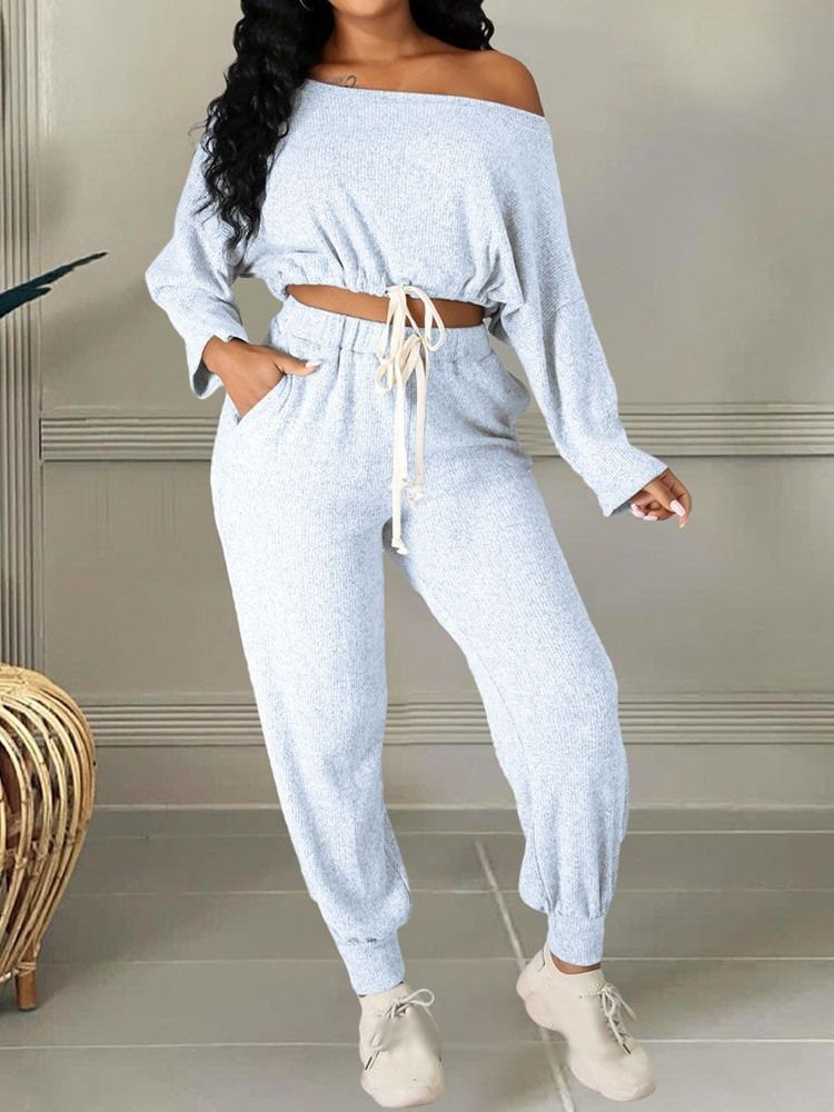 Fick Vanliga Ankel Lång Byxor Pullover Pencil Byxor Tvådelade Set