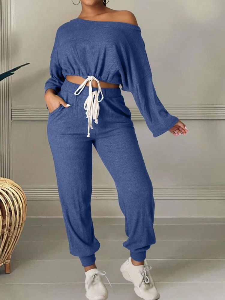 Fick Vanliga Ankel Lång Byxor Pullover Pencil Byxor Tvådelade Set