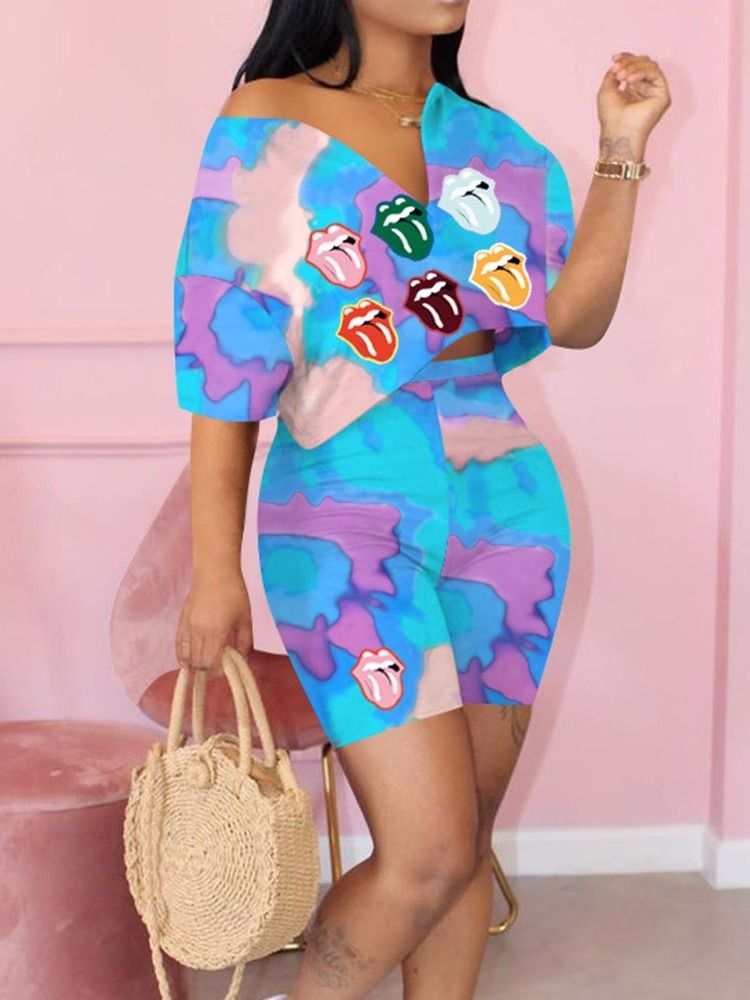 Gradient Fashion Print V-Halsad Tröja För Kvinnor I Två Delar