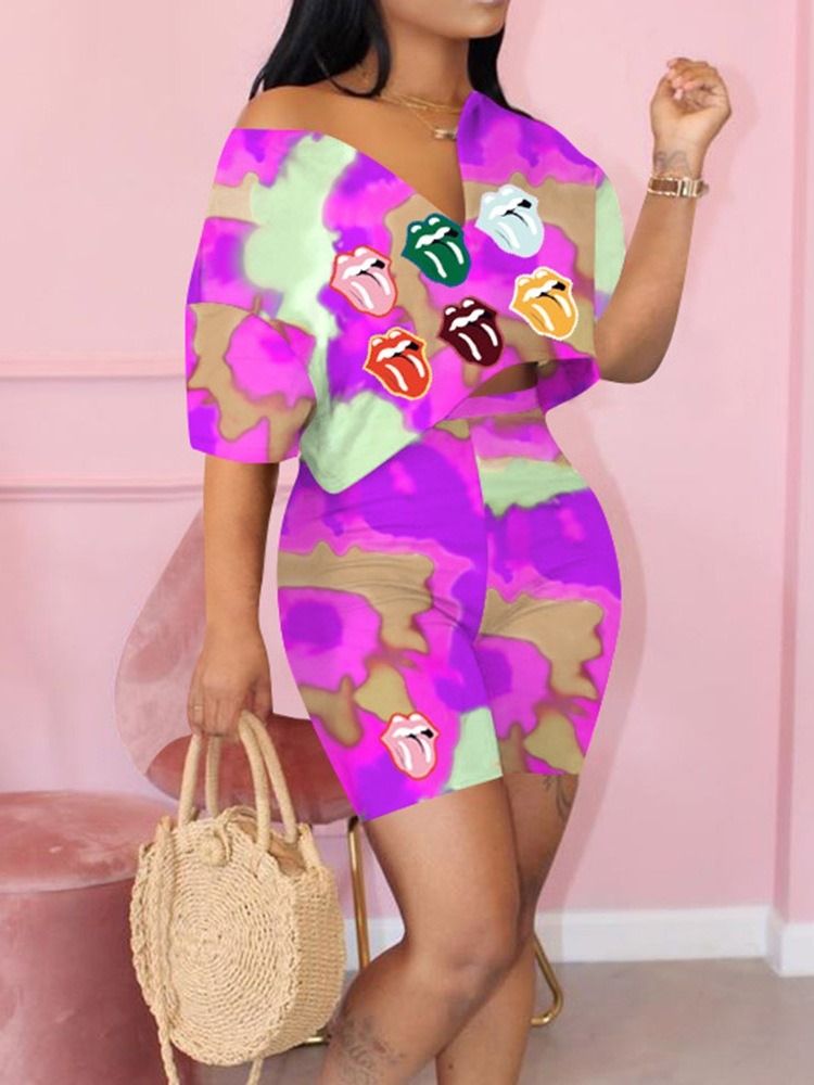 Gradient Fashion Print V-Halsad Tröja För Kvinnor I Två Delar