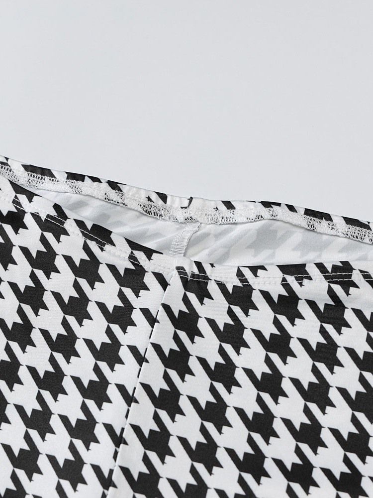 Houndstooth Fashion Väst Pencil Byxor Pullover Dam Tvådelad Set