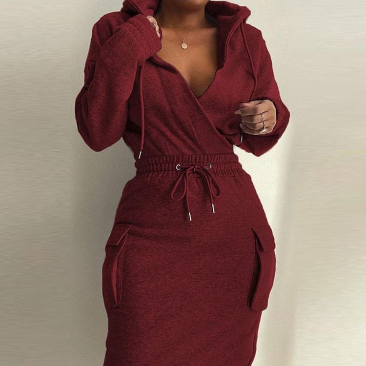 Kjol Vanlig Västerländsk Bodycon Hooded Tvådelad Set