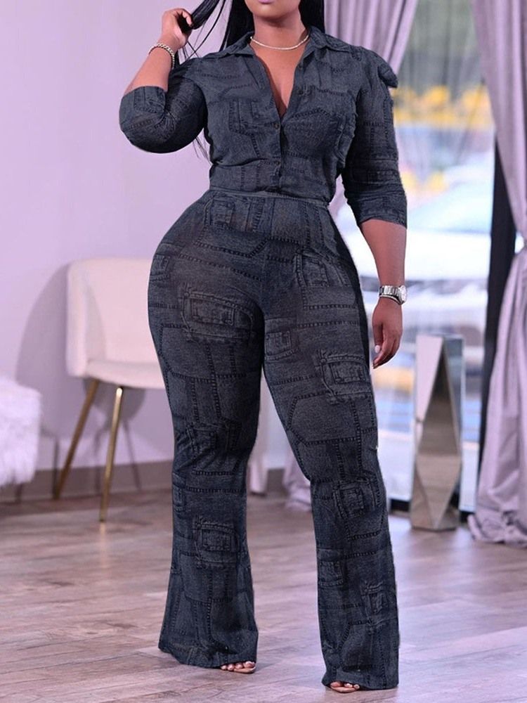 Knapp Casual Byxor Lapel Enkelknäppt Tvådelad Set Dambyxor Set