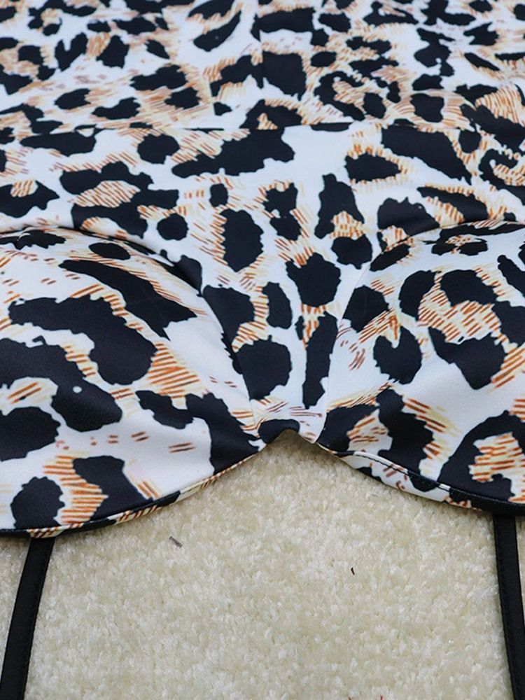 Leopard Jumpsuit Genomskinlig Tröja A-Line Dam Tvådelad Set