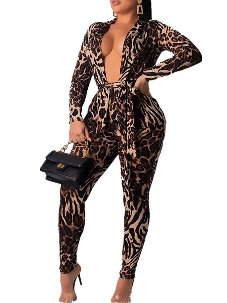 Leopardskjorta Mode Pencil Byxor Tvådelade Sets Dambyxor Set