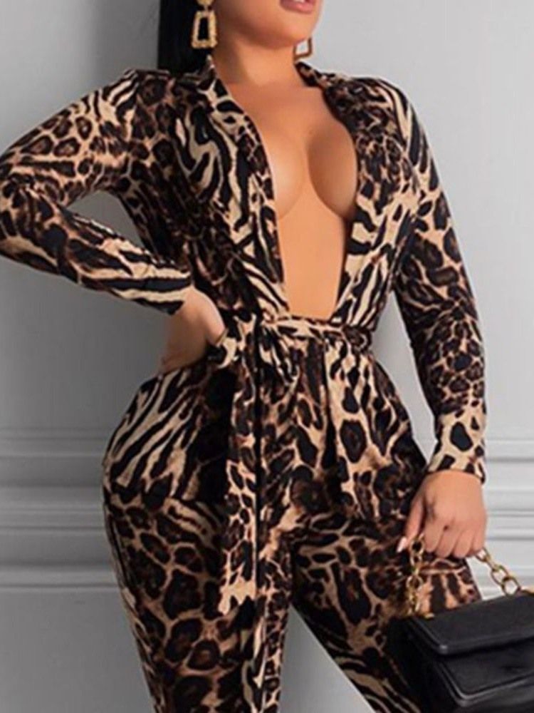 Leopardskjorta Mode Pencil Byxor Tvådelade Sets Dambyxor Set