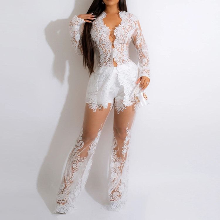 Mesh Skjorta Fashion V-Ringad Tvådelad Set
