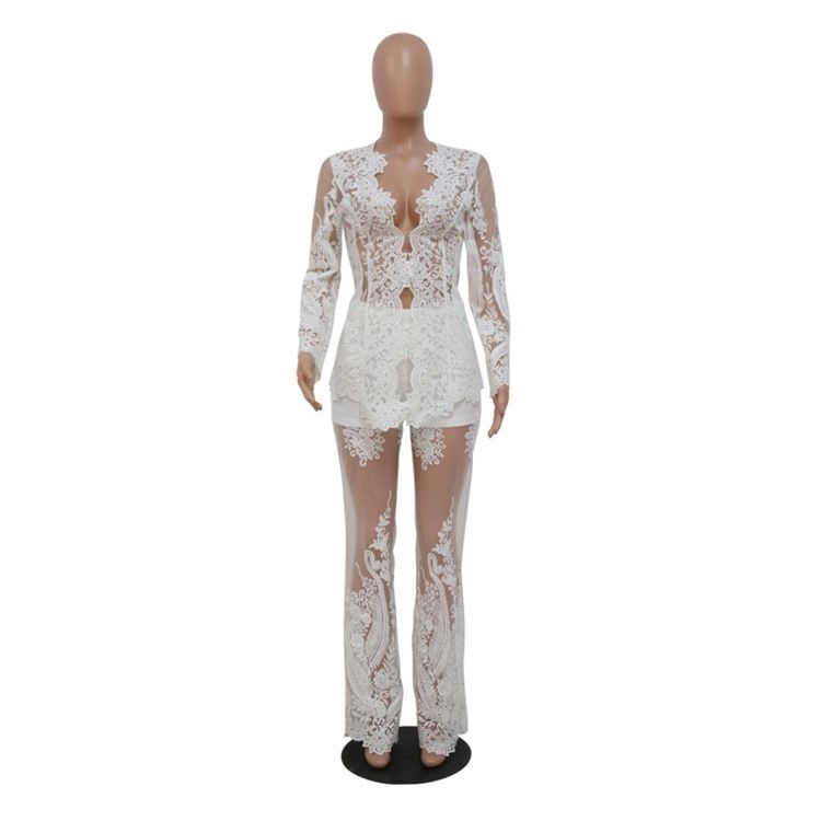 Mesh Skjorta Fashion V-Ringad Tvådelad Set
