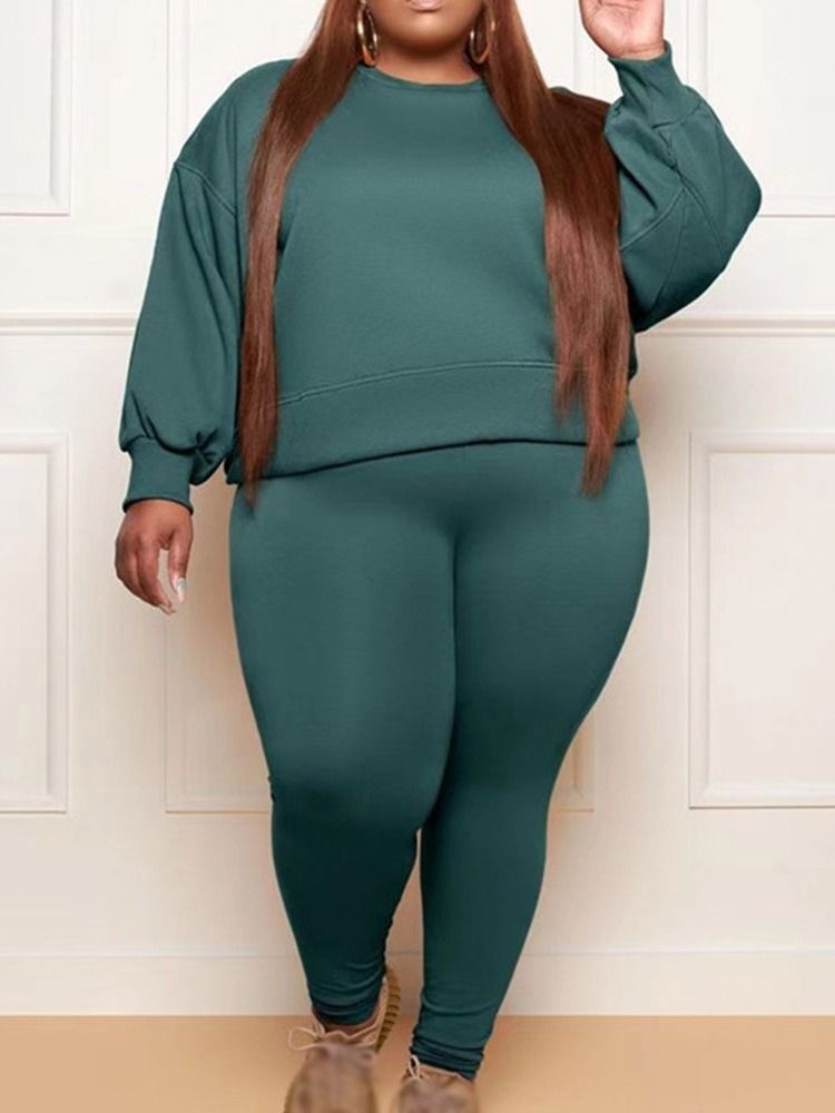 Mode Hoodie Vanlig Pencil Byxor Pullover Tvådelad Set