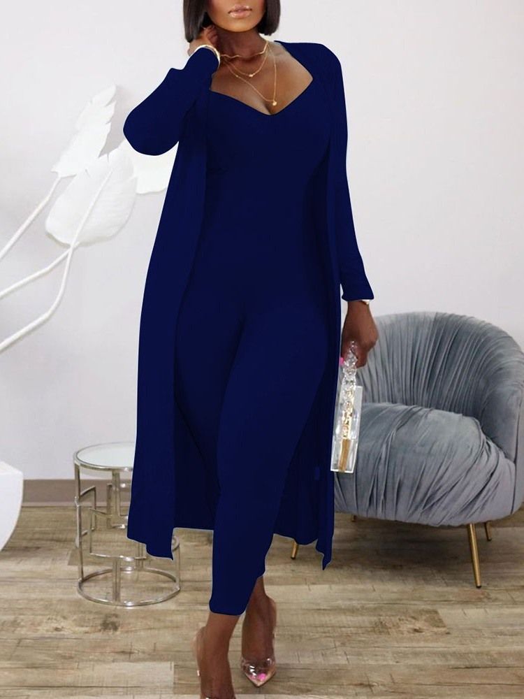 Mode Jumpsuit Vanlig V-Neck Pencil Byxor Tvådelad Uppsättningar