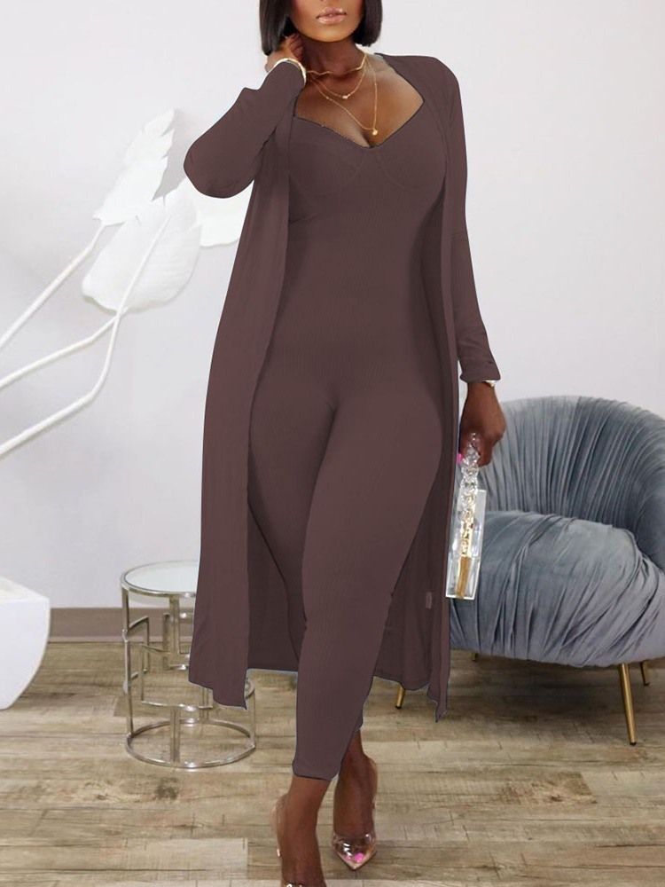 Mode Jumpsuit Vanlig V-Neck Pencil Byxor Tvådelad Uppsättningar