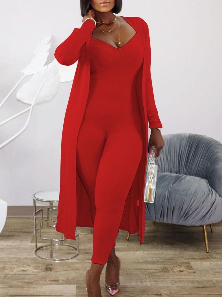 Mode Jumpsuit Vanlig V-Neck Pencil Byxor Tvådelad Uppsättningar