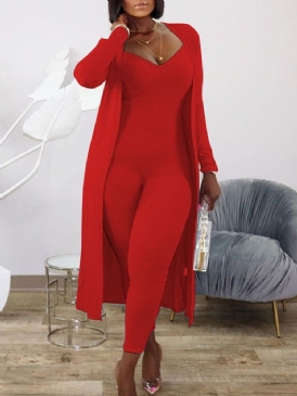 Mode Jumpsuit Vanlig V-Neck Pencil Byxor Tvådelad Uppsättningar