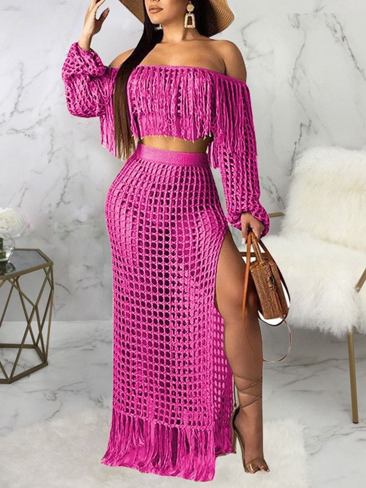 Mode Vanlig Tofs Off Shoulder Dam Bodycon Tvådelad Set