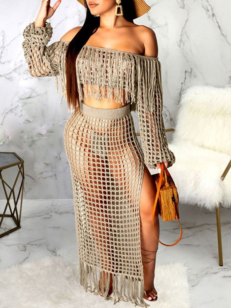 Mode Vanlig Tofs Off Shoulder Dam Bodycon Tvådelad Set